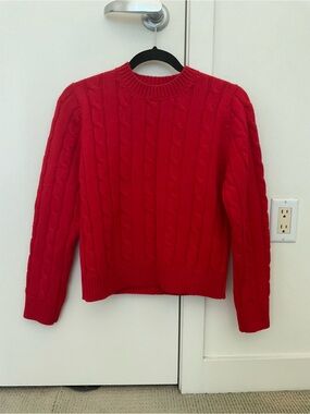 Bright Red Cable-Knit Crewneck Sweater